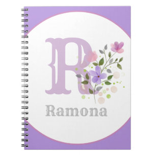 Monogramm und Name mit Blume Notizblock
