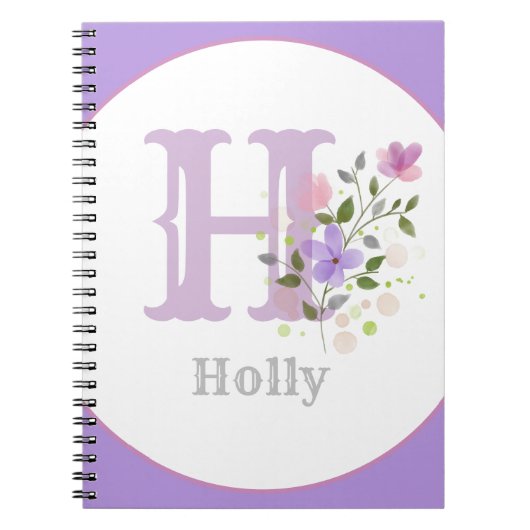Monogramm und Name mit Blume Notizblock (Vorderseite)