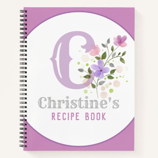 Monogramm und Name mit Blume Notizblock (Vorderseite)