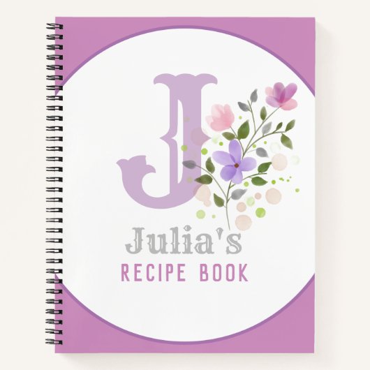 Monogramm und Name mit Blume Notizblock (Vorderseite)