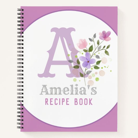 Monogramm und Name mit Blume Notizblock (Vorderseite)