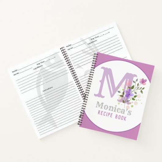Monogramm und Name mit Blume Notizblock (Innenseite)