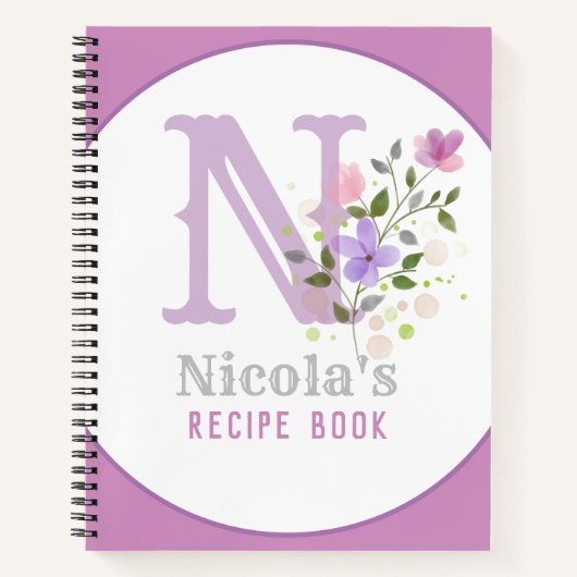 Monogramm und Name mit Blume Notizblock (Vorderseite)