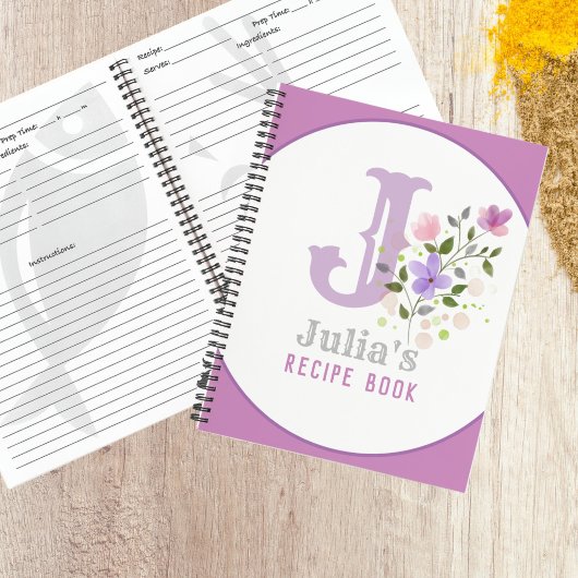 Monogramm und Name mit Blume Notizblock