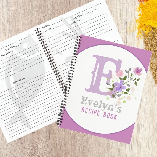 Monogramm und Name mit Blume Notizblock