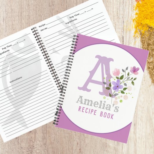 Monogramm und Name mit Blume Notizblock