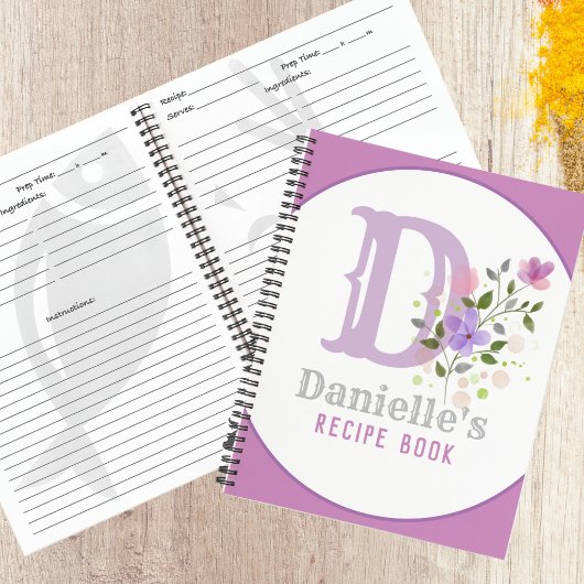 Monogramm und Name mit Blume Notizblock