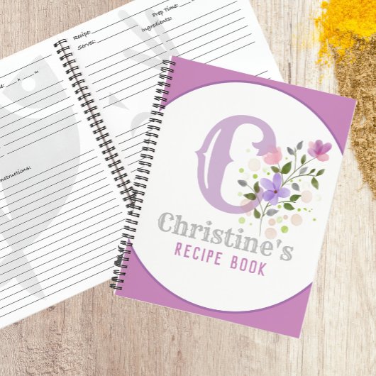 Monogramm und Name mit Blume Notizblock