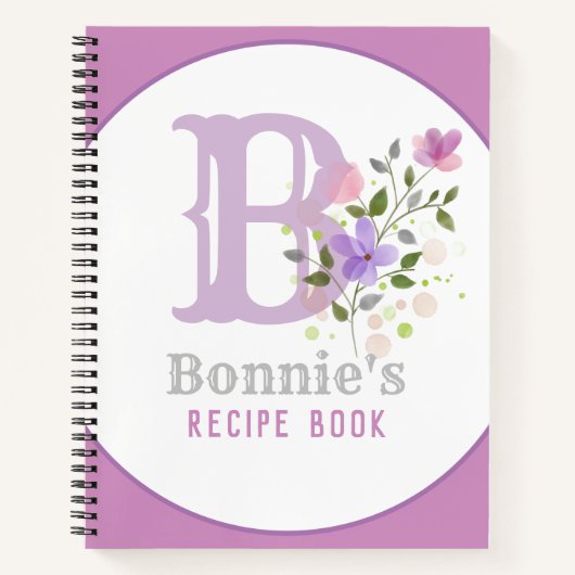 Monogramm und Name mit Blume Notizblock (Vorderseite)