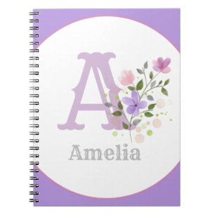 Monogramm und Name mit Blume Notizblock