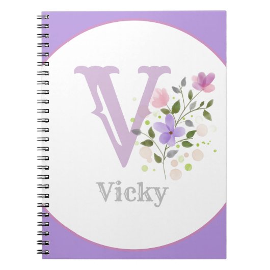 Monogramm und Name mit Blume Notizblock (Vorderseite)