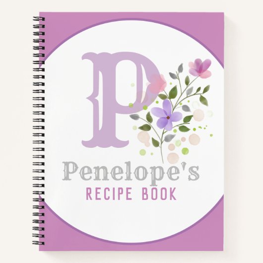 Monogramm und Name mit Blume Notizblock (Vorderseite)