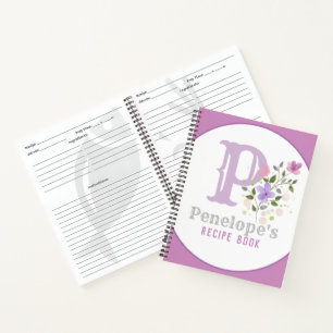 Monogramm und Name mit Blume Notizblock