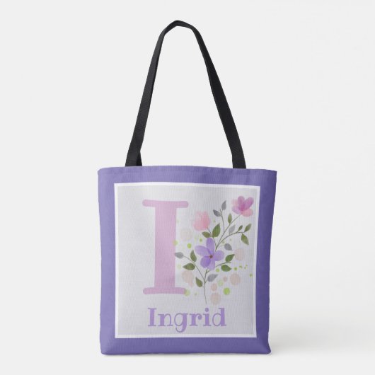 Monogramm und Name mit Blume Tasche (Rückseite)