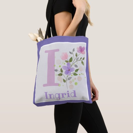 Monogramm und Name mit Blume Tasche (Von Nahem)