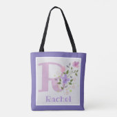Monogramm und Name mit Blume Tasche (Rückseite)
