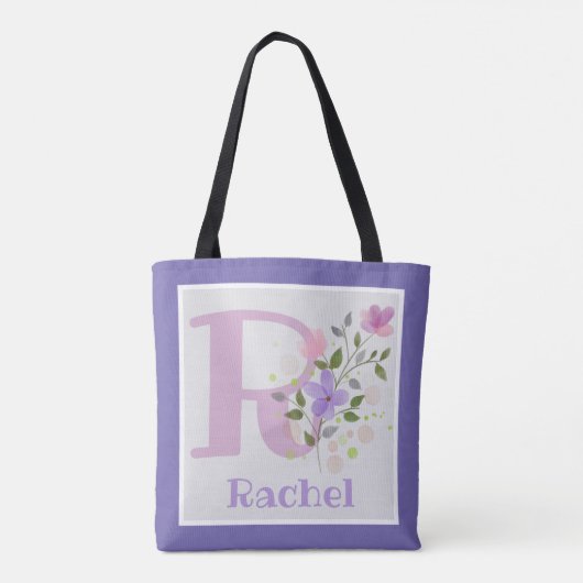 Monogramm und Name mit Blume Tasche (Rückseite)