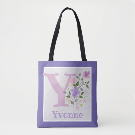 Monogramm und Name mit Blume Tasche (Vorderseite)