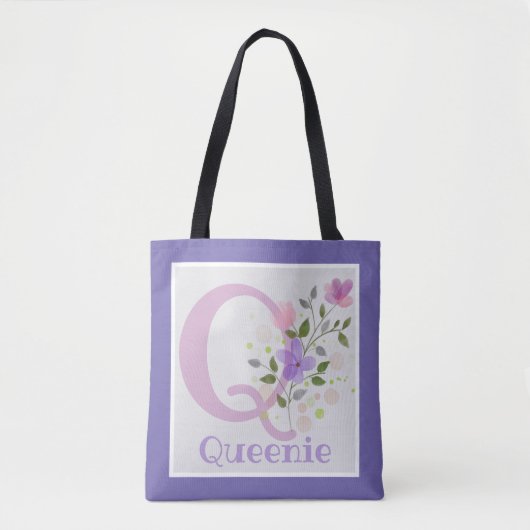 Monogramm und Name mit Blume Tasche (Vorderseite)