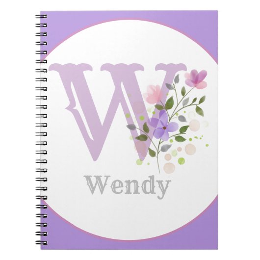Monogramm und Name mit Blumen Notizblock (Vorderseite)