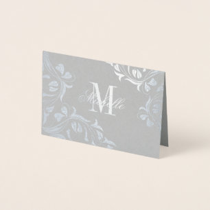 Monogramm und Name mit Blumenmuster Folienkarte