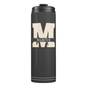 Monogramm und Name Modern Dark Grey Mann Thermosbecher