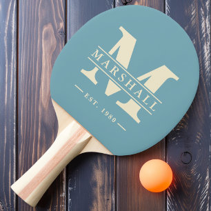 Monogramm und Name Overlay Warmes Aqua Nachmittag Tischtennis Schläger