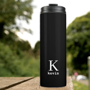 Monogramm und Name personalisiert Schwarzweiß Thermosbecher