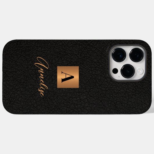 Monogramm und Name personalisiertes schwarzes Gold Case-Mate iPhone Hülle (Rückseite (Horizontal))