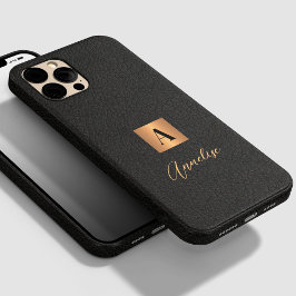 Monogramm und Name personalisiertes schwarzes Gold Case-Mate iPhone 14 Pro Max Hülle