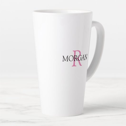 Monogramm und Name, Rosa und Schwarz personalisier Milchtasse (Rechte Ecke)