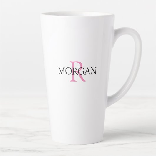 Monogramm und Name, Rosa und Schwarz personalisier Milchtasse (Rechts)