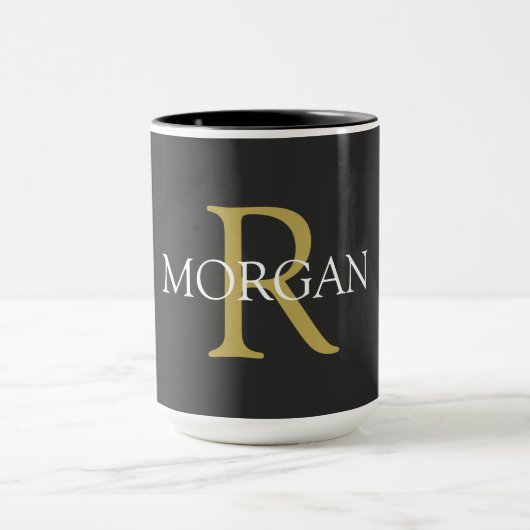 Monogramm und Name, Schwarz, Gold und Weiß Tasse (Zentrum)