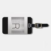 Monogramm und Name, Schwarz-Grau-Text, Silber gebü Gepäckanhänger (Vorderseite horizontal)