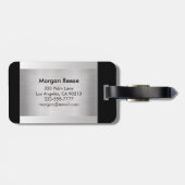 Monogramm und Name, Schwarz-Grau-Text, Silber gebü Gepäckanhänger (Rückseite horizontal)