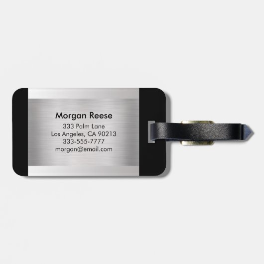 Monogramm und Name, Schwarz-Grau-Text, Silber gebü Gepäckanhänger (Rückseite horizontal)