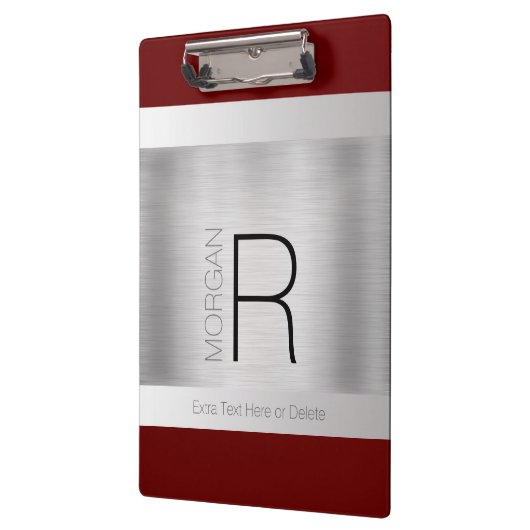 Monogramm und Name Schwarz Graues, tiefes Rotes Pi Klemmbrett (Links)