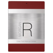 Monogramm und Name Schwarz Graues, tiefes Rotes Pi Klemmbrett (Rückseite)