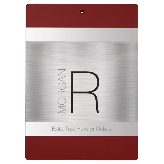 Monogramm und Name Schwarz Graues, tiefes Rotes Pi Klemmbrett (Rückseite)