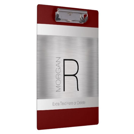 Monogramm und Name Schwarz Graues, tiefes Rotes Pi Klemmbrett (Rechts)