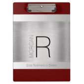 Monogramm und Name Schwarz Graues, tiefes Rotes Pi Klemmbrett (Vorderseite)