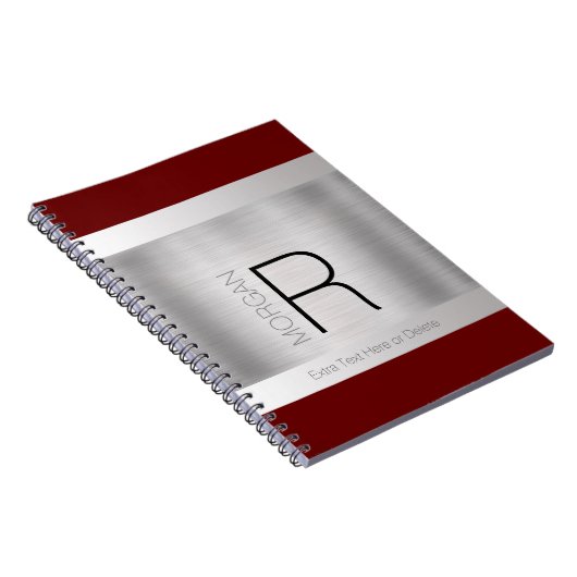 Monogramm und Name Schwarz Graues, tiefes Rotes Pi Notizblock (Rechte Seite)