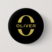 Monogramm und Name Schwarz und Gold Personalisiert Button (Vorderseite)