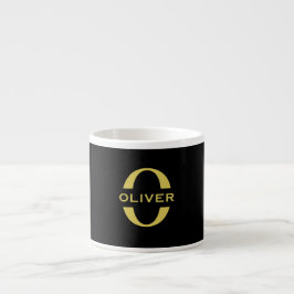 Monogramm und Name Schwarz und Gold Personalisiert Espressotasse