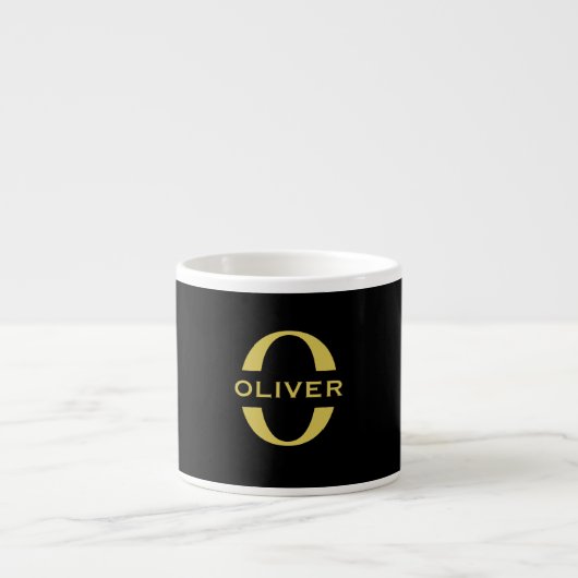 Monogramm und Name Schwarz und Gold Personalisiert Espressotasse (Vorderseite)