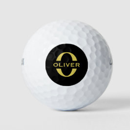 Monogramm und Name Schwarz und Gold Personalisiert Golfball
