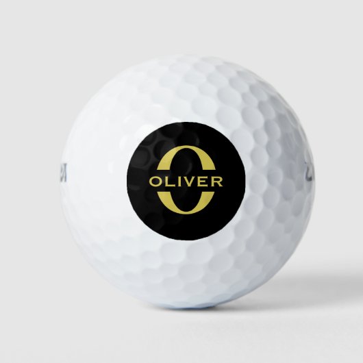 Monogramm und Name Schwarz und Gold Personalisiert Golfball (Vorderseite)