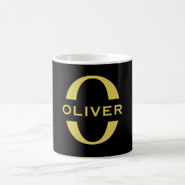 Monogramm und Name Schwarz und Gold Personalisiert Kaffeetasse