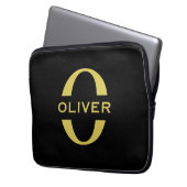 Monogramm und Name Schwarz und Gold Personalisiert Laptopschutzhülle (Vorderseite Links)