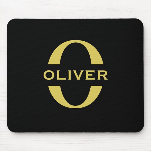 Monogramm und Name Schwarz und Gold Personalisiert Mousepad (Vorne)